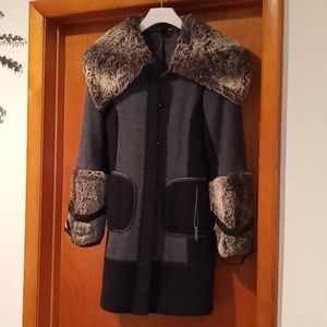 CoVelo Gray & Black Wool & Furry Coat, M #0109